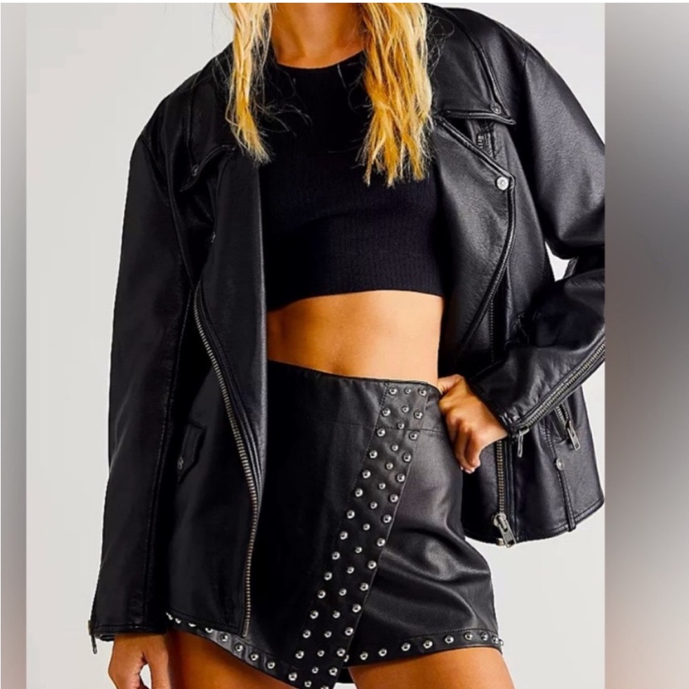 New Free People Emmy Studded Faux Leather Mini Skirt